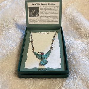 3D a hummingbird: Amazonite Antiqued Sterling Silver Chain.